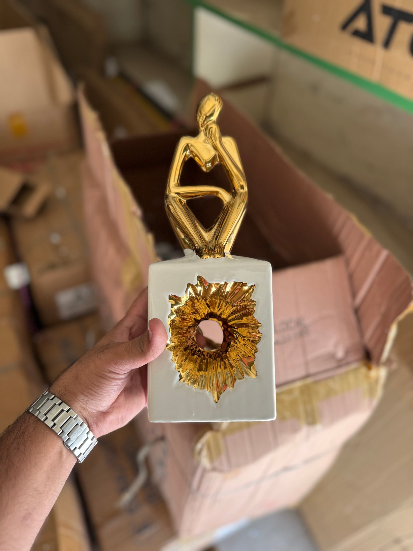 Golden Thinking Man Ceramic Figurine