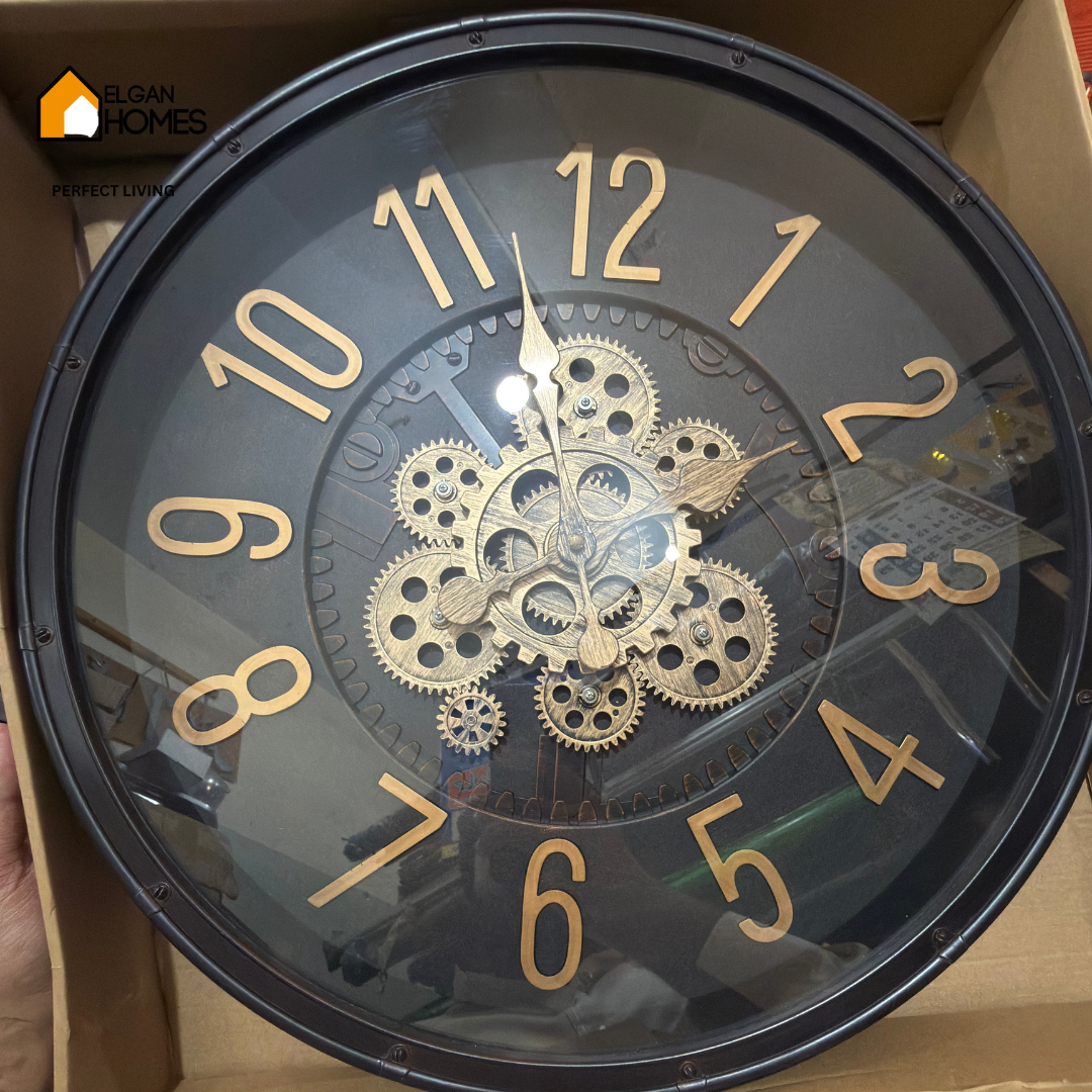 Antique Rustic Large Imported Moving Gears Wall Clock