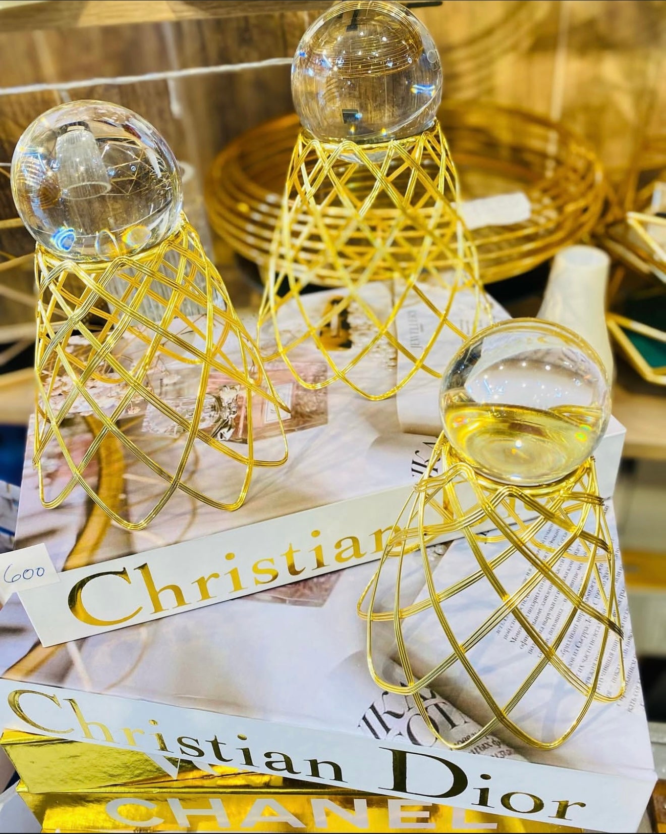 Gold Cage Decoration with heavy crystal