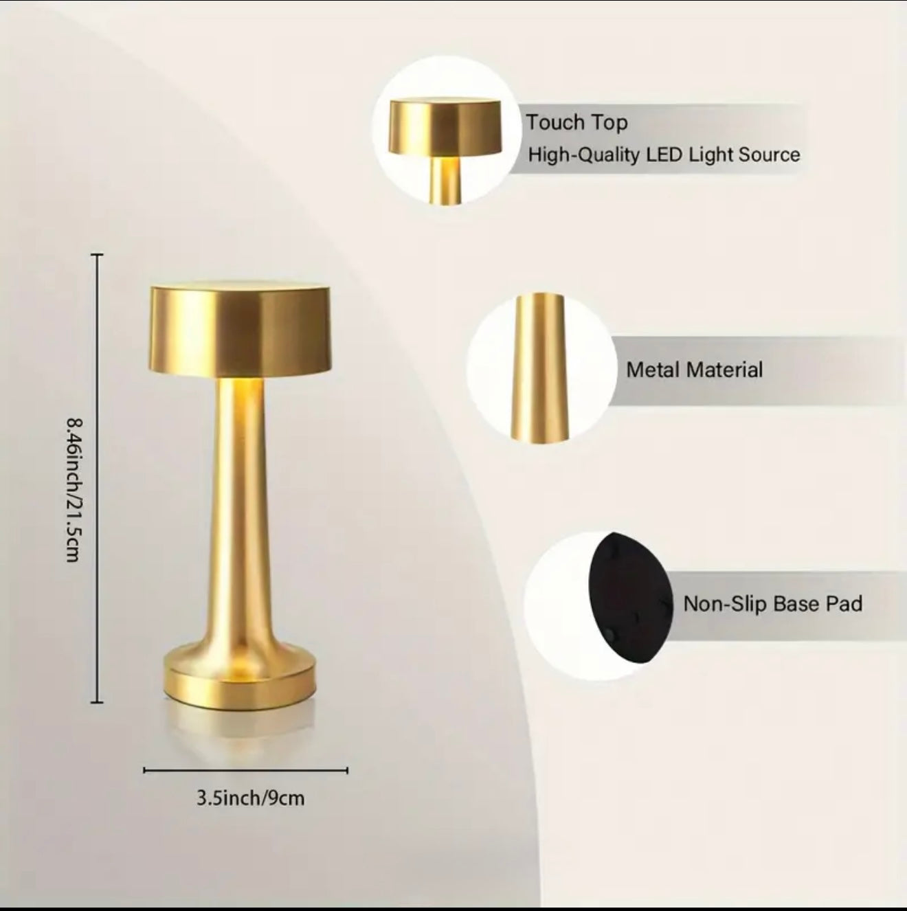 Touch Metal Table Lamp, 3 Colors Creative Ambient Lights, Room Decor LED