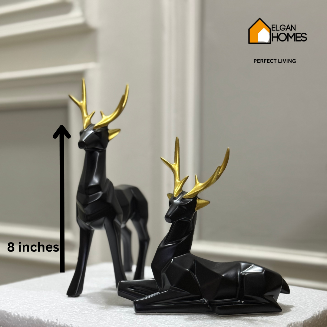 Luxury Black & Gold Deer Figurine Set (2 Pieces)