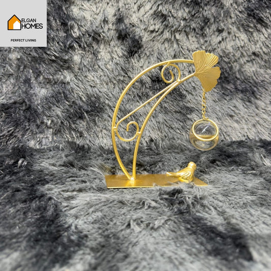 Golden Floral Metal Decor with Crystal – Elegant Table Accent for Modern Homes