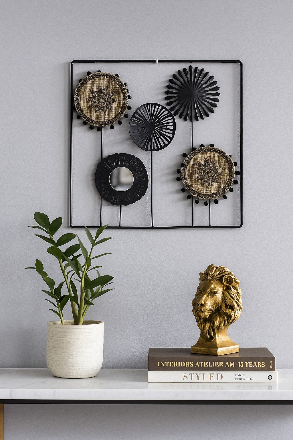 Modern Boho Wall Decor Frame – 5 Circle Elements