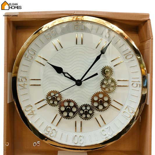 White Dial with Golden Moving Gear Wall Clock