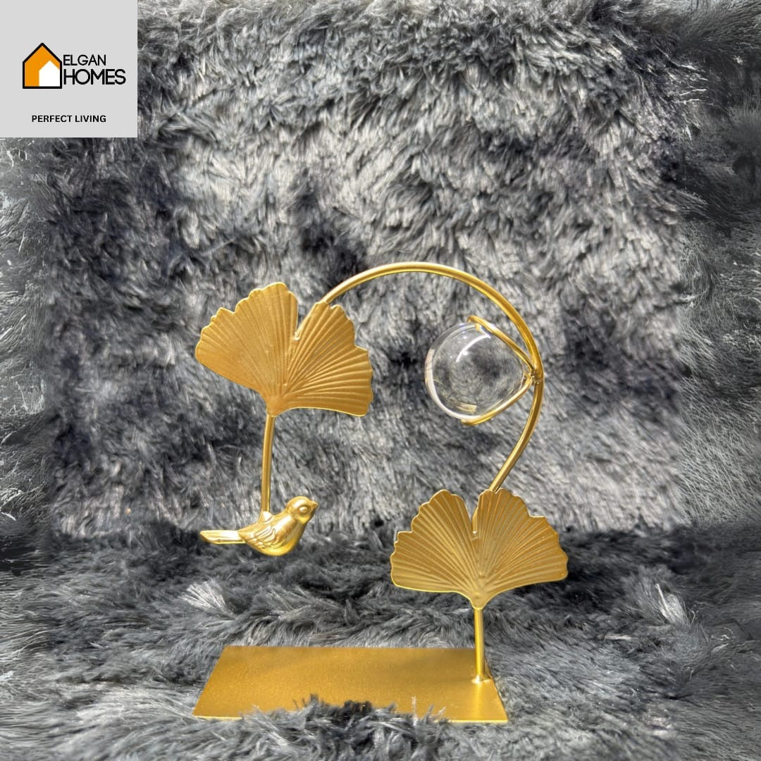 Golden Floral Metal Decor with Attached Crystal