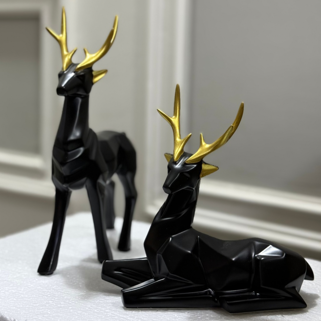 Luxury Black & Gold Deer Figurine Set (2 Pieces)