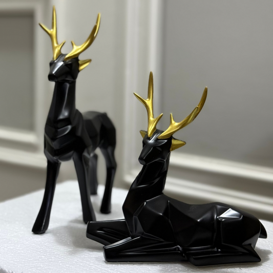 Luxury Black & Gold Deer Figurine Set (2 Pieces)