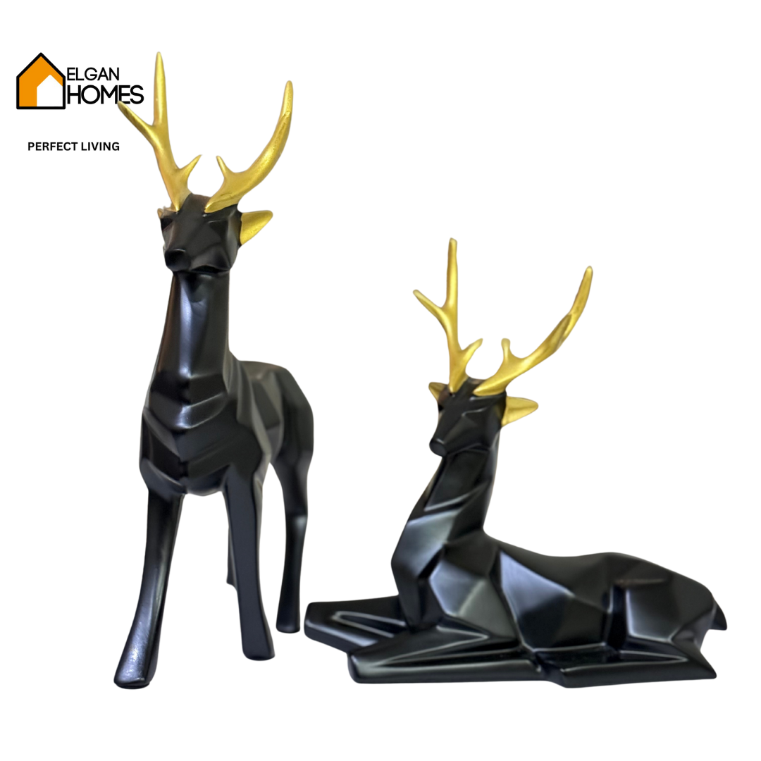 Luxury Black & Gold Deer Figurine Set (2 Pieces)