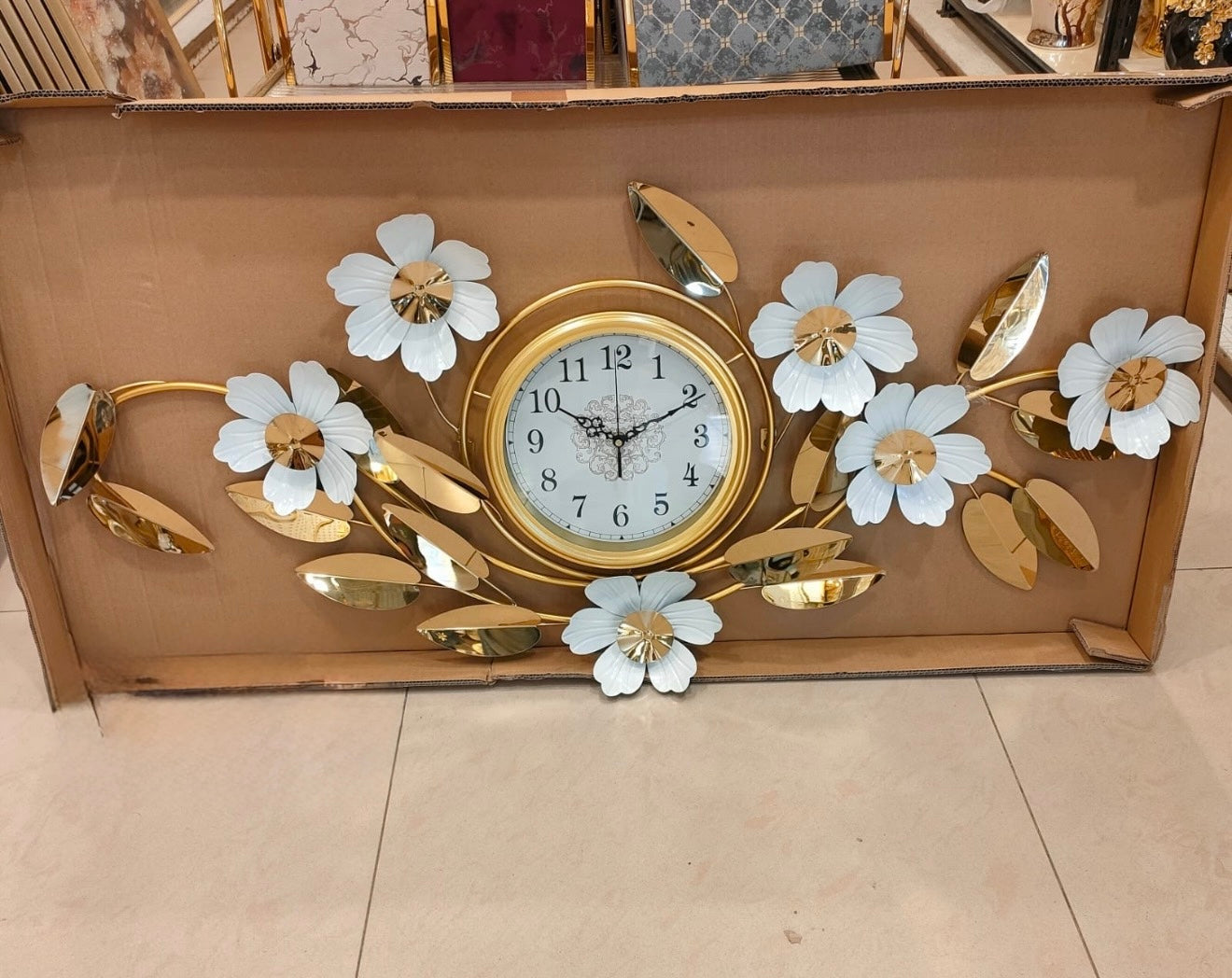 Imported Premium Metal Floral Decor With Clock