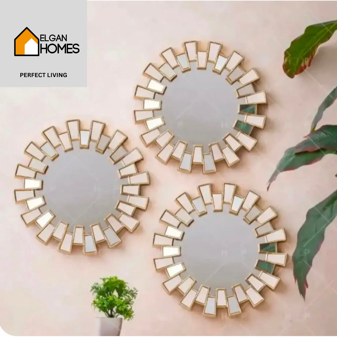 Golden rectangle Wall Mirror Set – Elegant Home Décor 3 pieces .