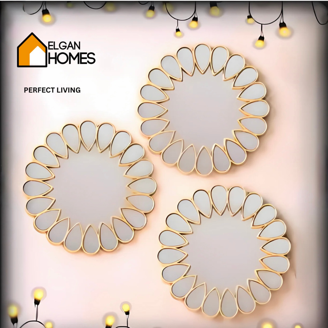 Golden Petal Wall Mirror Set – Elegant Home Décor 3 pieces