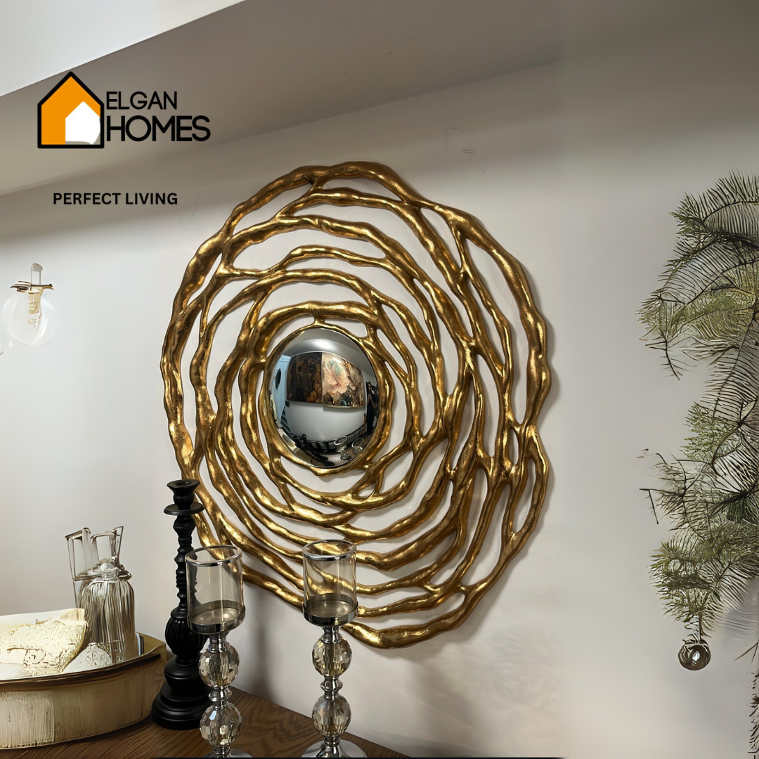 Golden Abstract Wall Mirror – 4ft