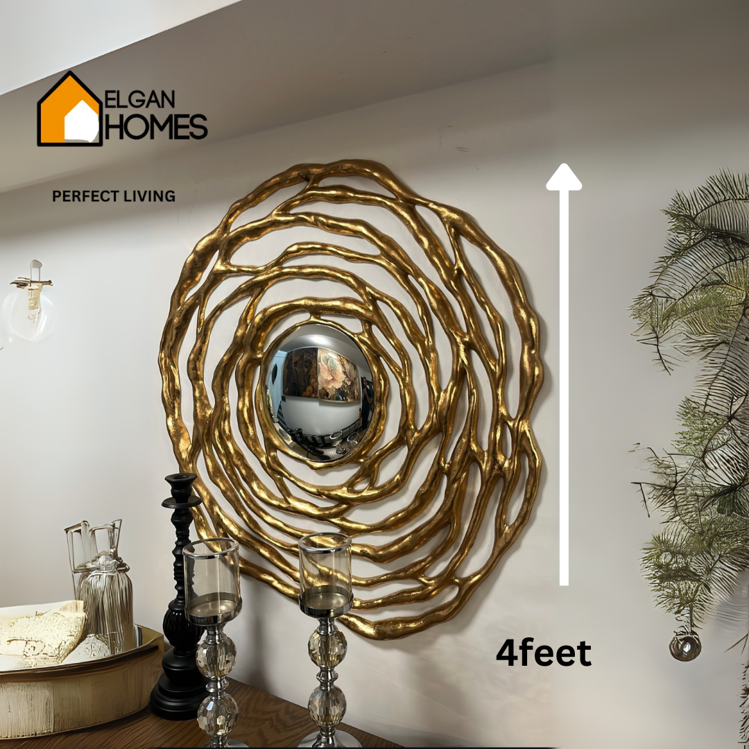 Golden Abstract Wall Mirror – 4ft