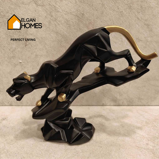 Abstract Black Panther Figurine with Gold Accents