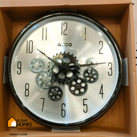 Premium black and Silver moving gear wall clock