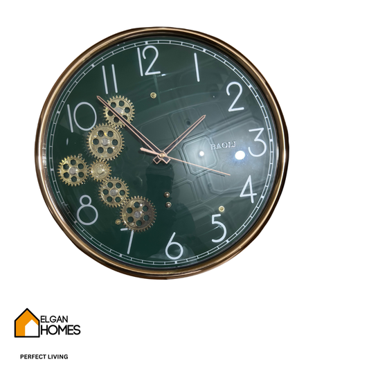 Baoli orignal Dark Green with Golden Border Moving Gear Wall Clock