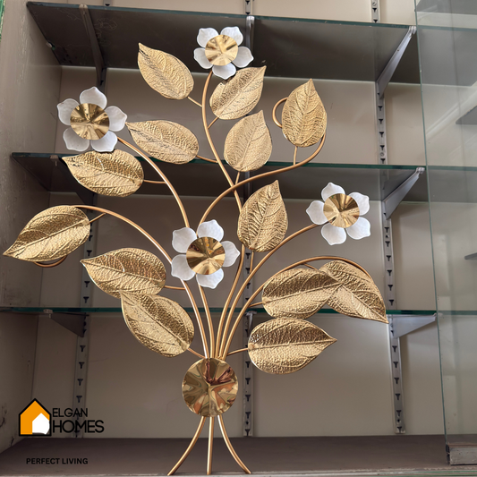 Large golden metal leaves wall decor size 30 inches