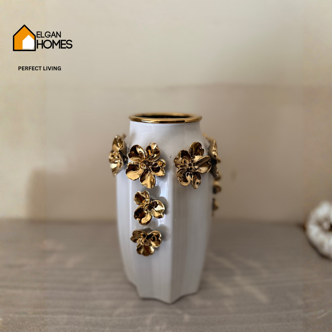 Golden Accent Premium Ceramic Vase white