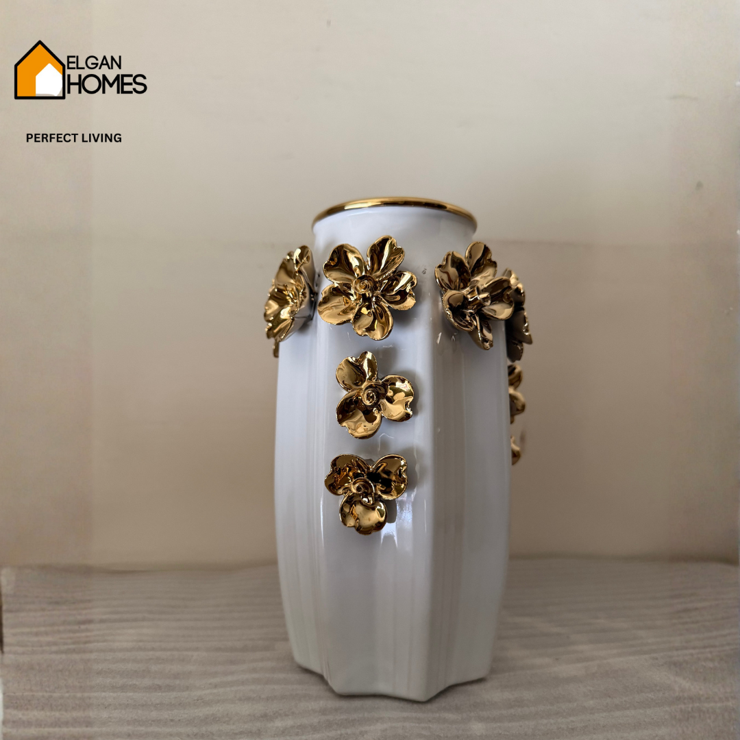 Golden Accent Premium Ceramic Vase white