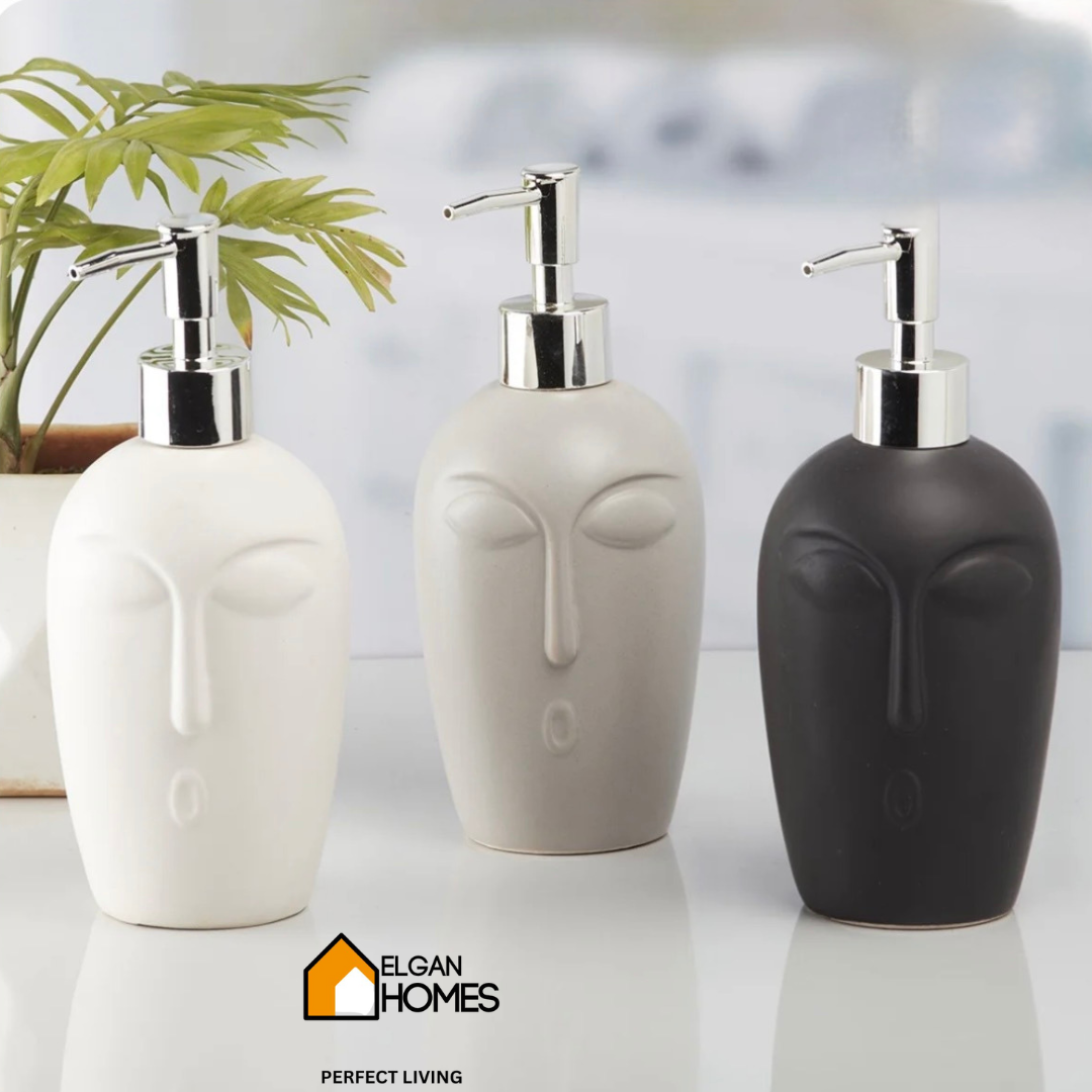 Minimalist Face Design Ceramic Soap Dispenser Set