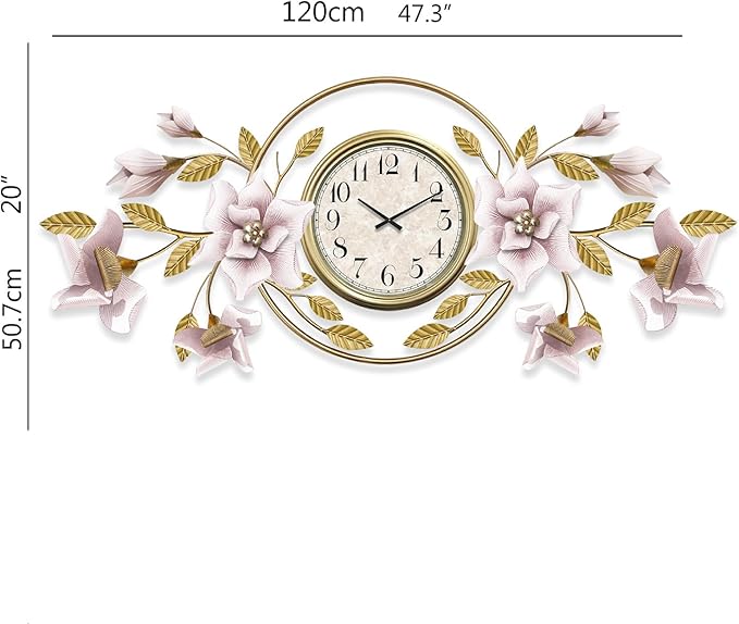 Large Pink Golden Metalic Wall Clock Decor