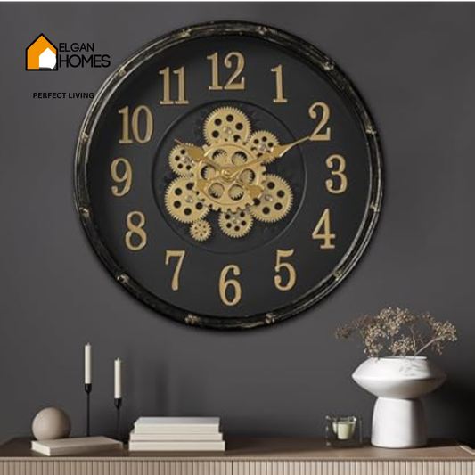Antique Rustic Large Imported Moving Gears Wall Clock