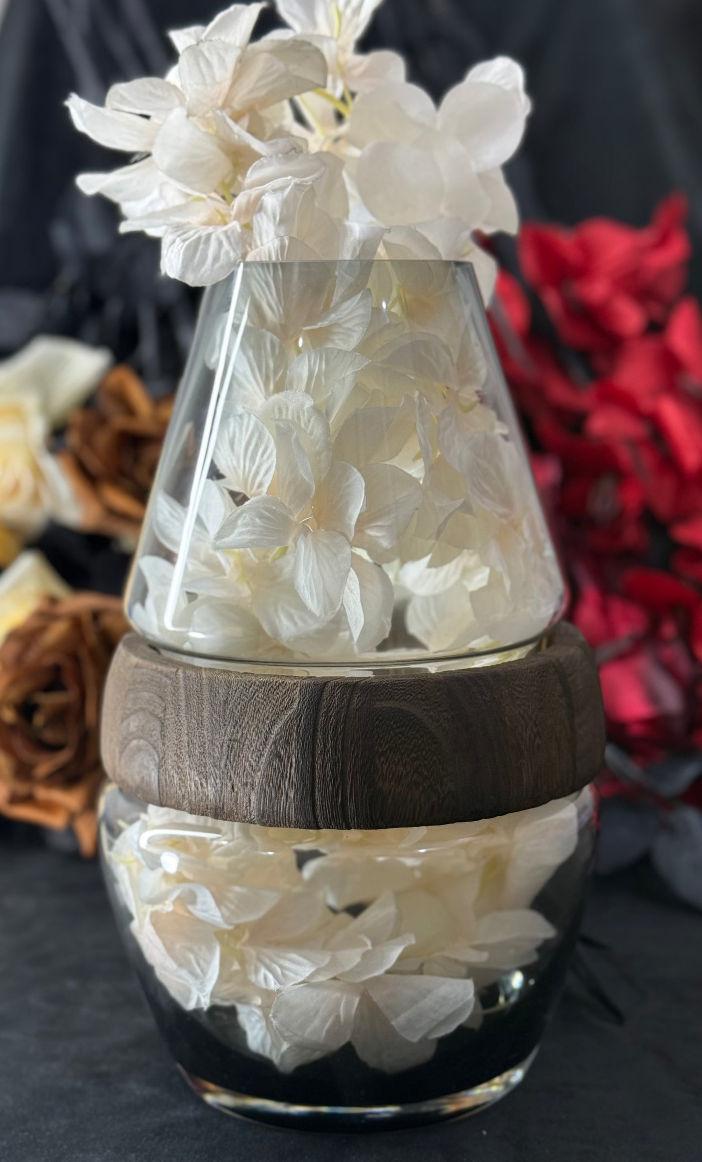 Home Glass Clear Frost Round Belly Vase With Wood Band