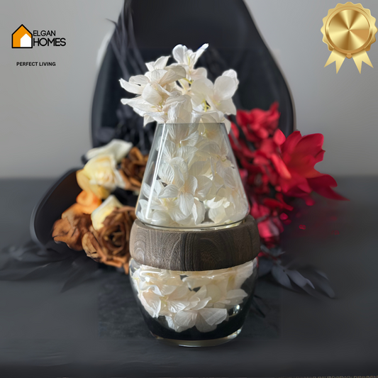 Home Glass Clear Frost Round Belly Vase With Wood Band