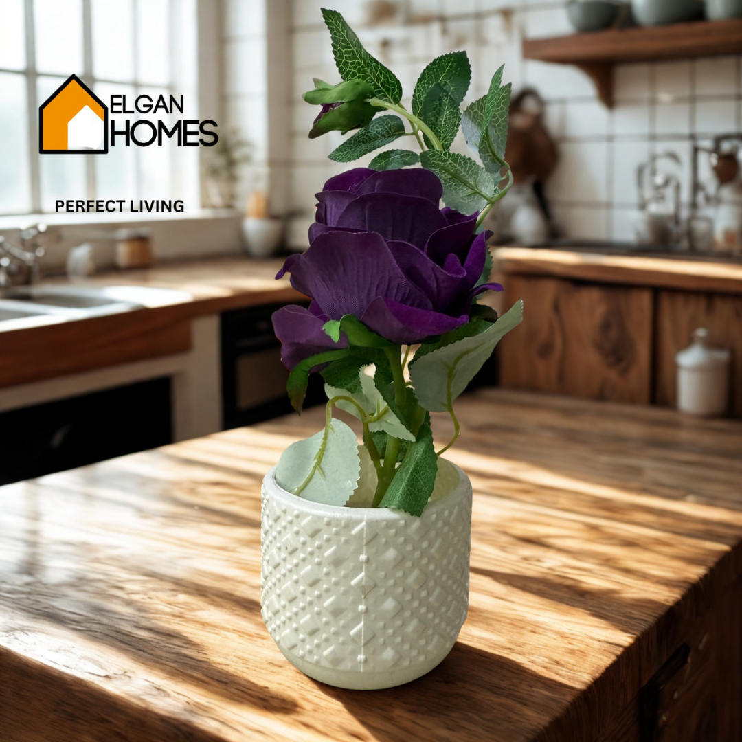 Elegant Fibre Pot with Artificial Flowers – Table Decor