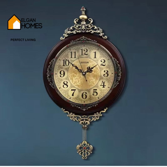 Baoli Snail Pendulum Wall Clock, Brown Solid Wood, Vintage Style, Battery Operated Silent Quartz Movement, for Indoor Time Piece