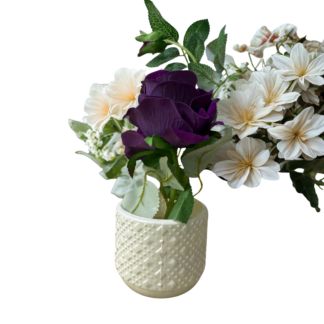 Elegant Fibre Pot with Artificial Flowers – Table Decor